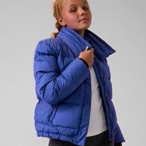 Athleta girl beautiful damask blue puffer coat. It is brand new with tags.
